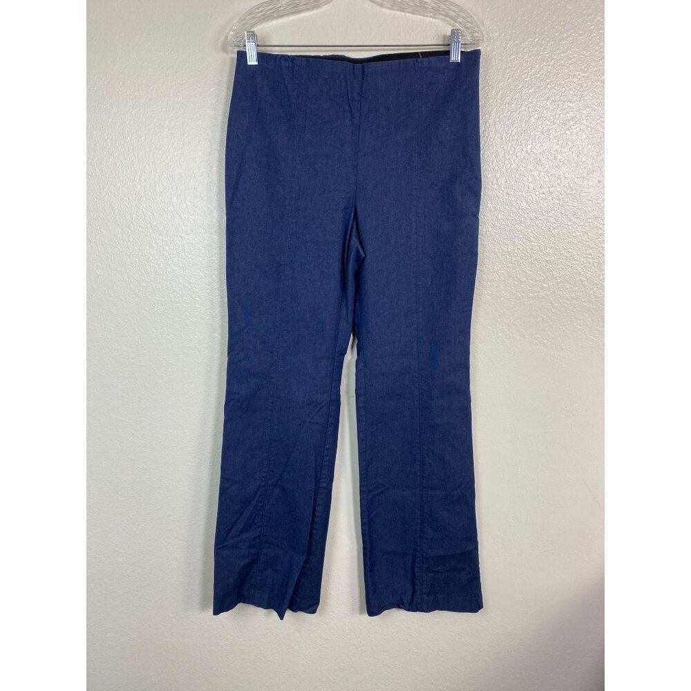 Talbots Portland Trouser Pants Women size 10 Petite Blue Chambray denim Wide leg